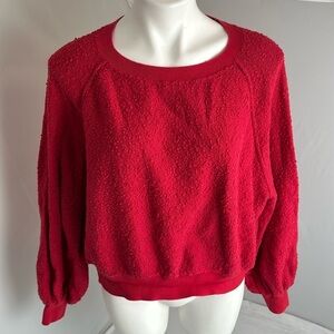 Free People red cropped boucle raglan sleeve pullover sweatshirt